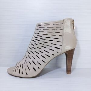 A.n.a. Booties Women's 8.5 Tan Fabric Cutout Peep Toe Heeled Ankle Boots